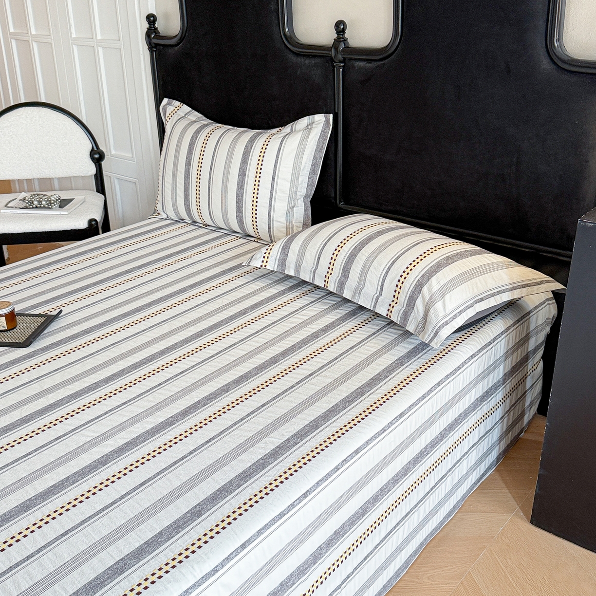 91家纺网 家纺一手货源 找家纺 眠博士 2025新款A类立体穿线提花纯棉单床单 提花股线床单-未来 灰