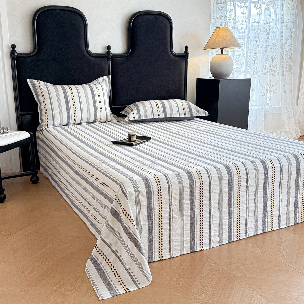 91家纺网 家纺一手货源 找家纺 眠博士 2025新款A类立体穿线提花纯棉单床单 提花股线床单-未来 灰