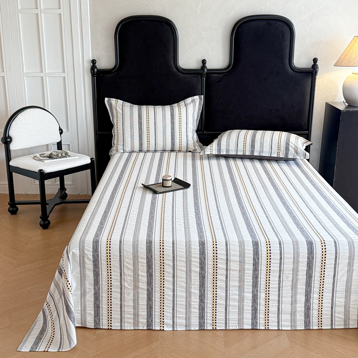 91家纺网 家纺一手货源 找家纺 眠博士 2025新款A类立体穿线提花纯棉单床单 提花股线床单-未来 灰