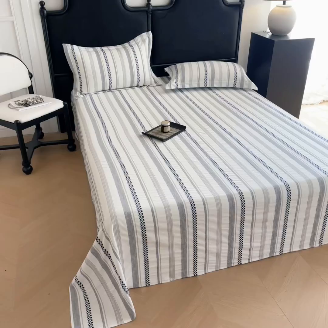 91家纺网 家纺一手货源 找家纺 眠博士 2025新款A类立体穿线提花纯棉单床单 提花股线床单-未来 蓝