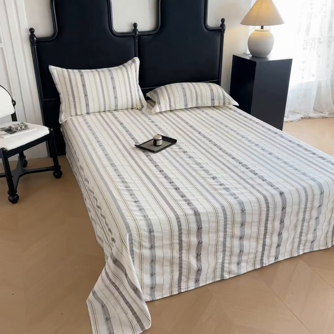 91家纺网 家纺一手货源 找家纺 眠博士 2025新款A类立体穿线提花纯棉单床单 提花股线床单-素简 米