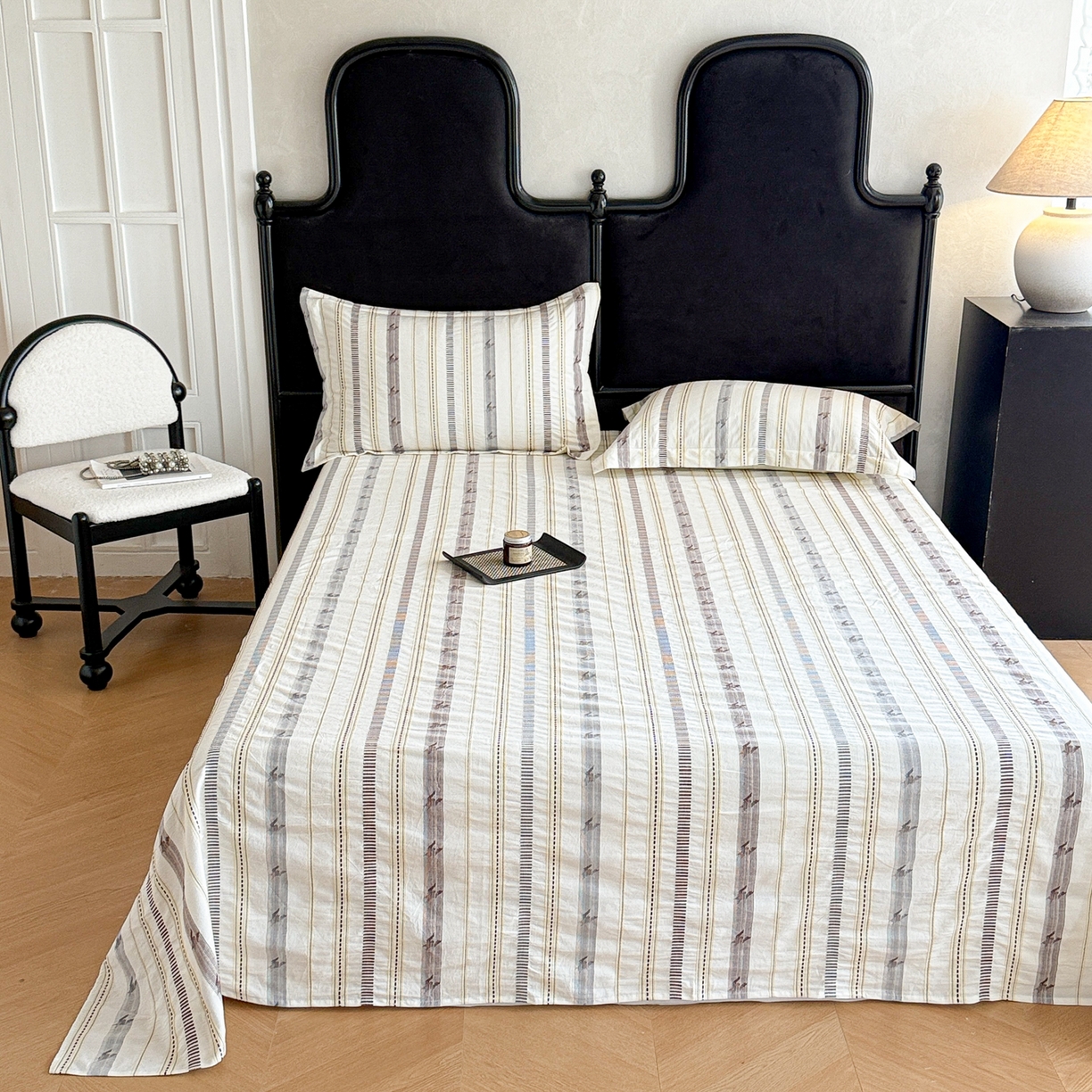 91家纺网 家纺一手货源 找家纺 眠博士 2025新款A类立体穿线提花纯棉单床单 提花股线床单-素简 米