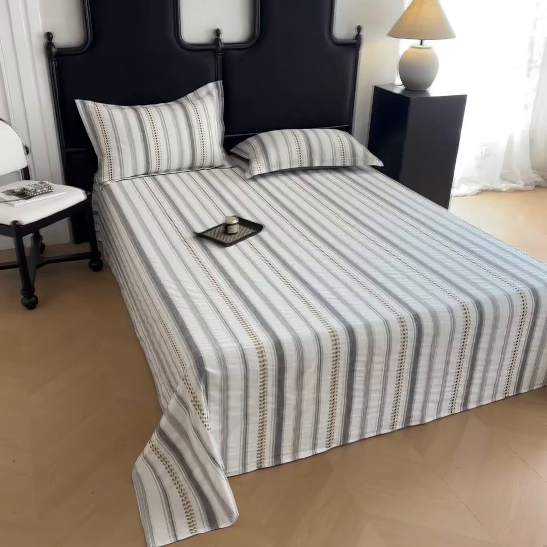 91家纺网 家纺一手货源 找家纺 眠博士 2025新款A类立体穿线提花纯棉单床单 提花股线床单-未来 灰