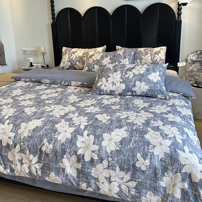 91家纺网 家纺一手货源 找家纺 （总）美丽坊 2025新款仿棉麻亚麻质感复古原麻四件套（配同花色布袋五件套）