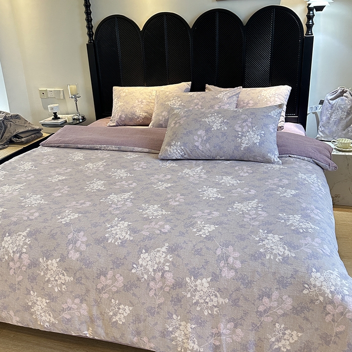 91家纺网 家纺一手货源 找家纺 （总）美丽坊 2025新款仿棉麻亚麻质感复古原麻四件套（配同花色布袋五件套）