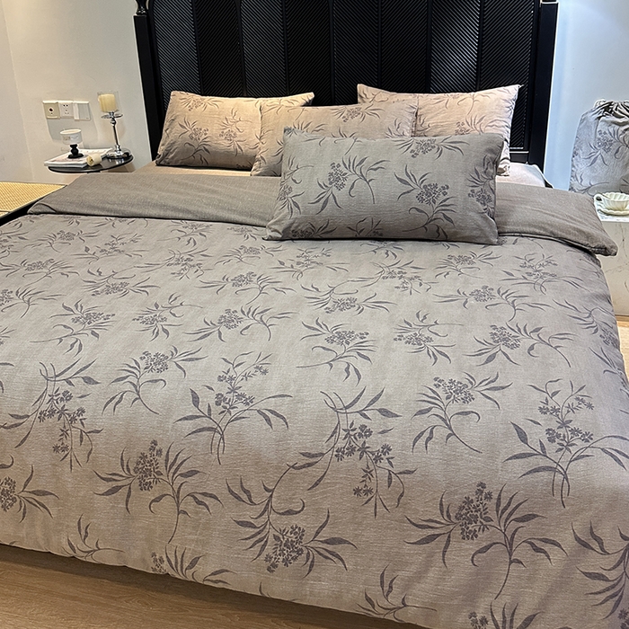 91家纺网 家纺一手货源 找家纺 （总）美丽坊 2025新款仿棉麻亚麻质感复古原麻四件套（配同花色布袋五件套）