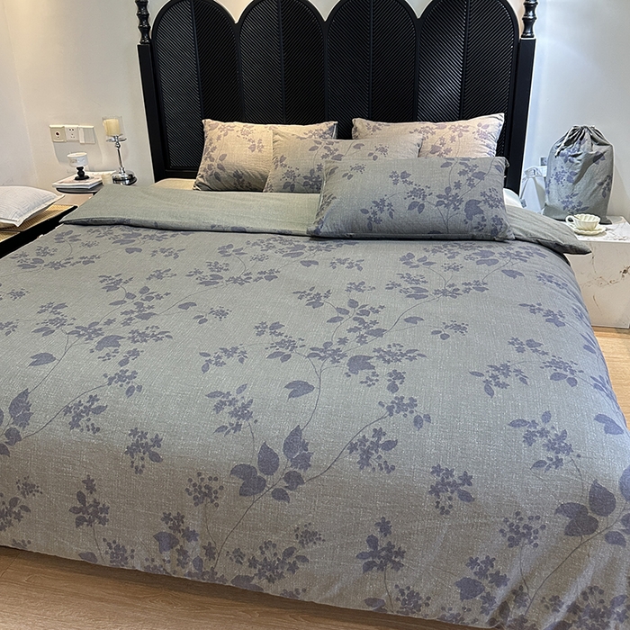 91家纺网 家纺一手货源 找家纺 （总）美丽坊 2025新款仿棉麻亚麻质感复古原麻四件套（配同花色布袋五件套）