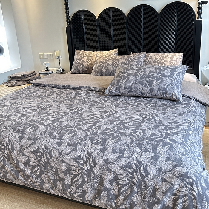 美丽坊 2025新款仿棉麻亚麻质感复古原麻四件套（配同花色布袋五件套） 青黛