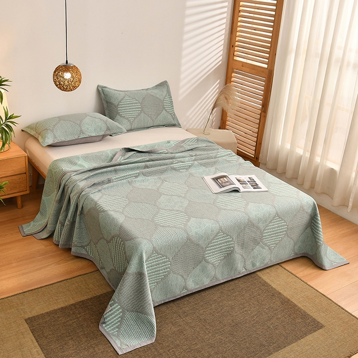 91家纺网 家纺一手货源 找家纺 梦洋家纺 2025新款全棉四层纱多能盖毯毛巾被空调夏被床盖款盖毯 色彩斑斓-绿色