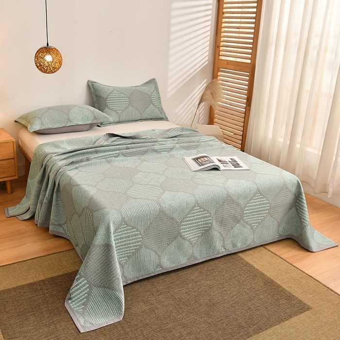 91家纺网 家纺一手货源 找家纺 梦洋家纺 2025新款全棉四层纱多能盖毯毛巾被空调夏被床盖款盖毯 色彩斑斓-绿色