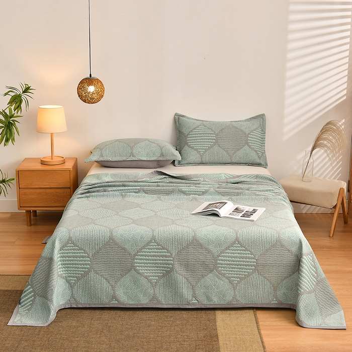 91家纺网 家纺一手货源 找家纺 梦洋家纺 2025新款全棉四层纱多能盖毯毛巾被空调夏被床盖款盖毯 色彩斑斓-绿色