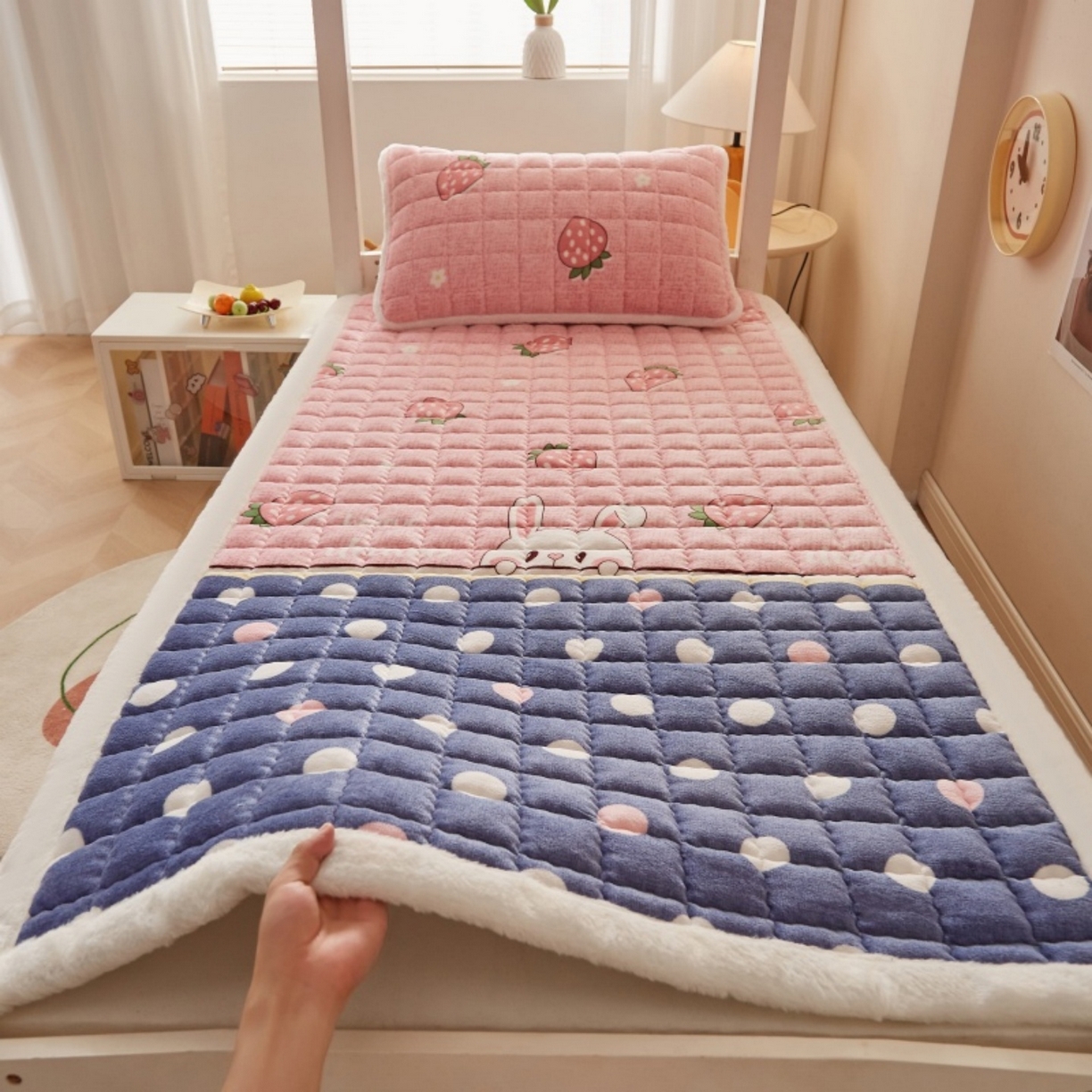 91家纺网 家纺一手货源 找家纺 （总）东宇床垫 2025新款A类牛奶绒印花直角防滑床垫床褥三件套-学生款