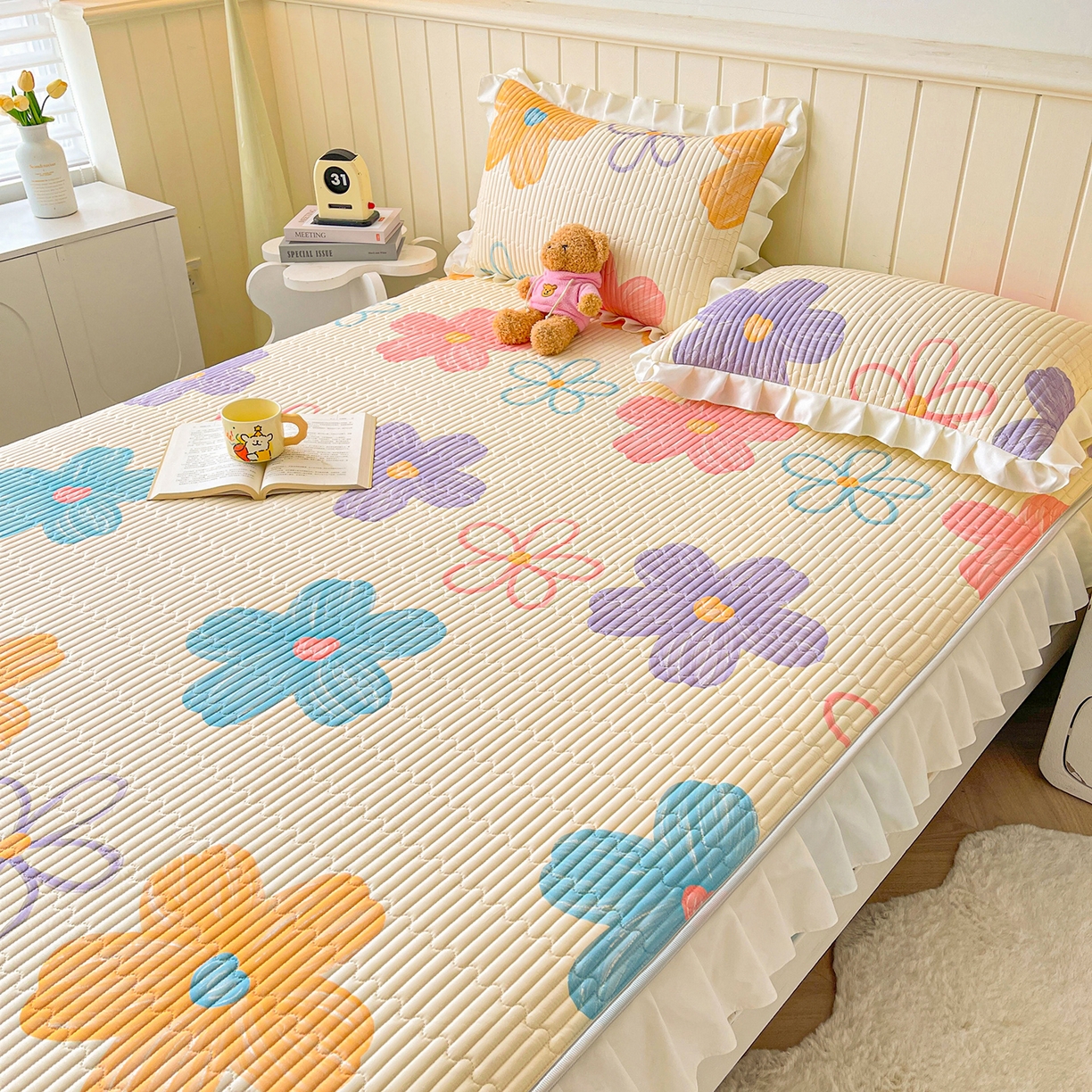 91家纺网 家纺一手货源 找家纺 伊人坊2025新款A类唯美纯棉印花夹棉床笠 纯棉+花花世界