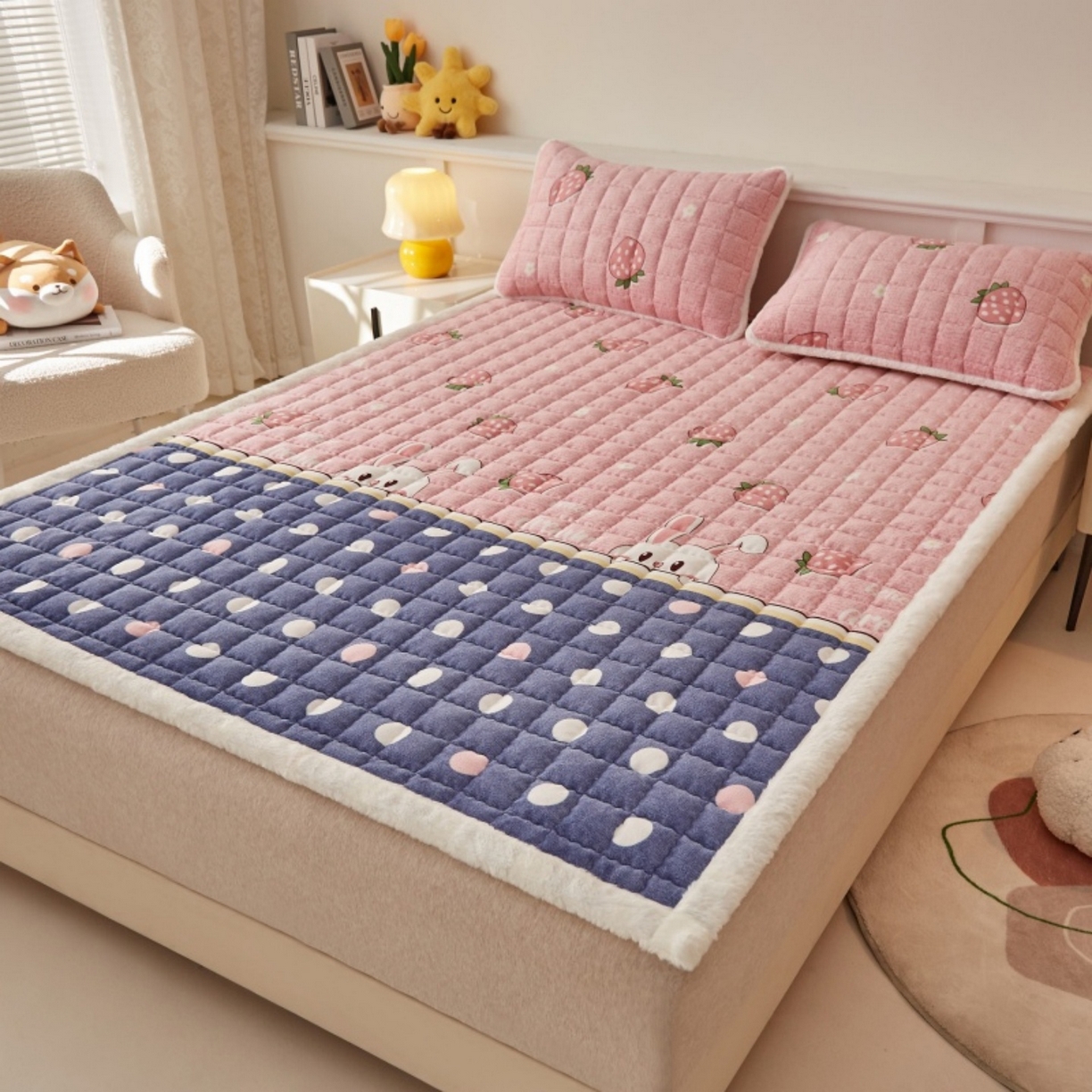 91家纺网 家纺一手货源 找家纺 （总）东宇床垫 2025新款A类牛奶绒印花直角防滑床垫床褥三件套-成人款