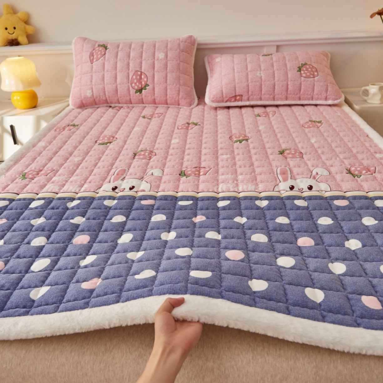 91家纺网 家纺一手货源 找家纺 （总）东宇床垫 2025新款A类牛奶绒印花直角防滑床垫床褥三件套-成人款