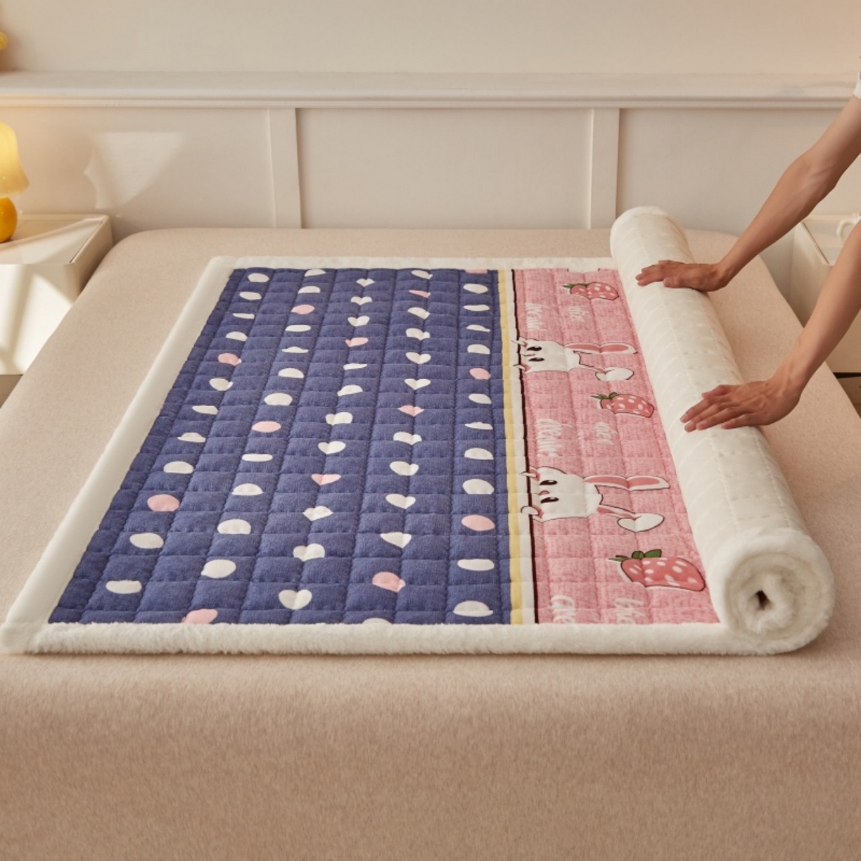 91家纺网 家纺一手货源 找家纺 （总）东宇床垫 2025新款A类牛奶绒印花直角防滑床垫床褥三件套-成人款