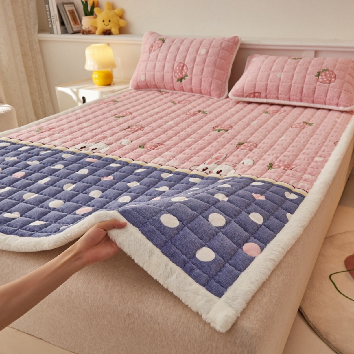 91家纺网 家纺一手货源 找家纺 （总）东宇床垫 2025新款A类牛奶绒印花直角防滑床垫床褥三件套-成人款