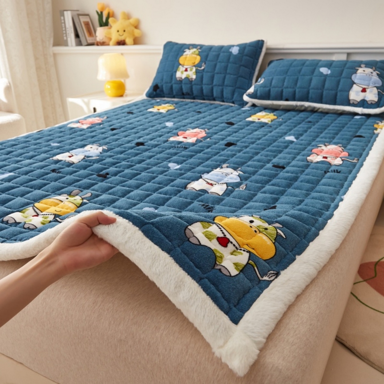 91家纺网 家纺一手货源 找家纺 （总）东宇床垫 2025新款A类牛奶绒印花直角防滑床垫床褥三件套-成人款