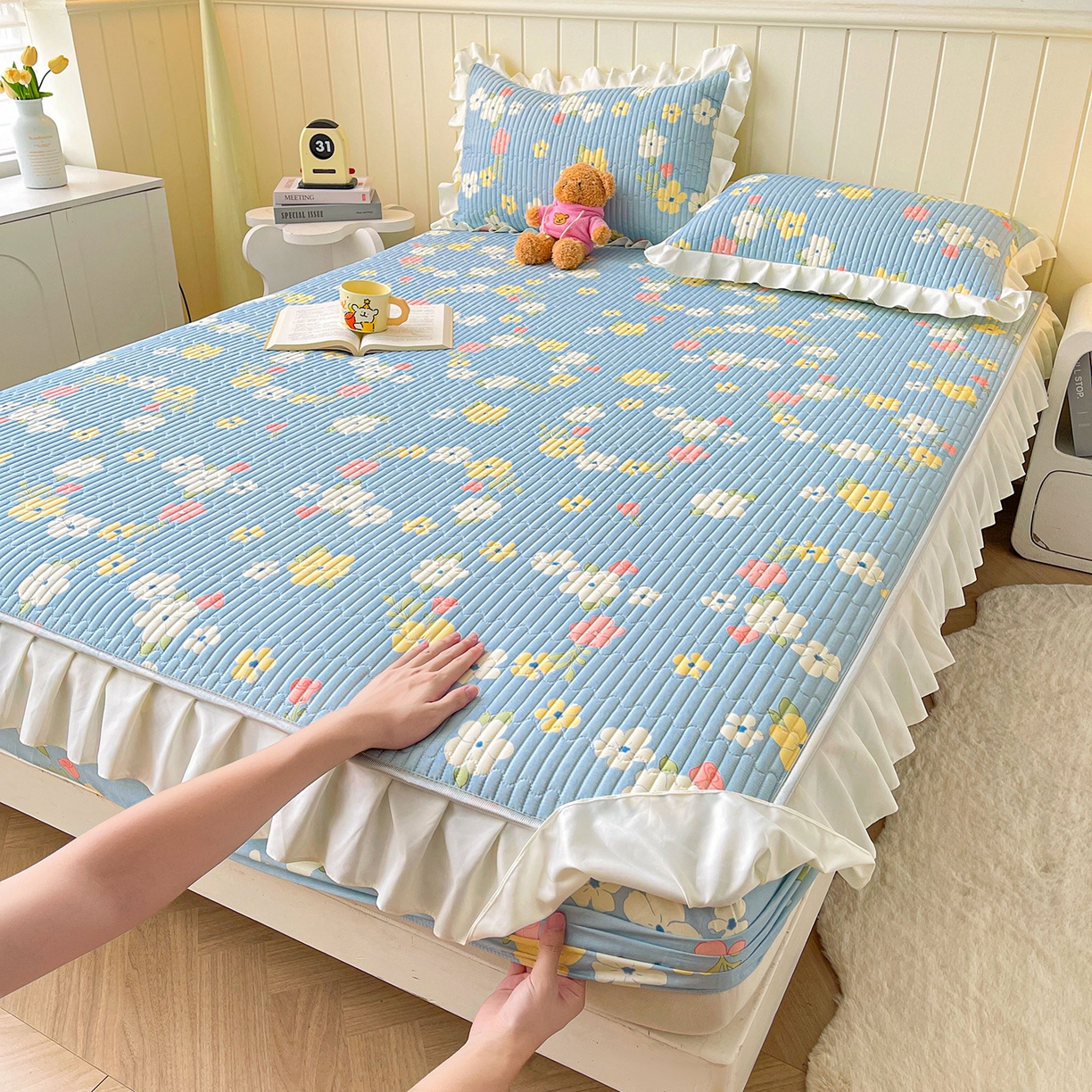 91家纺网 家纺一手货源 找家纺 伊人坊2025新款A类唯美纯棉印花夹棉床笠 纯棉+梦中花语