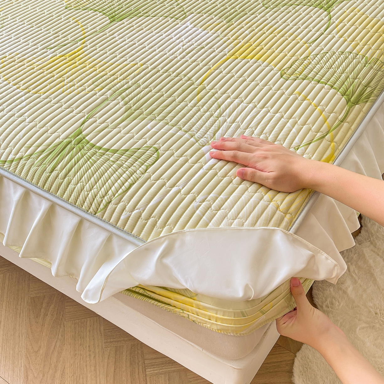 91家纺网 家纺一手货源 找家纺 伊人坊2025新款A类唯美纯棉印花夹棉床笠 纯棉+叶彩