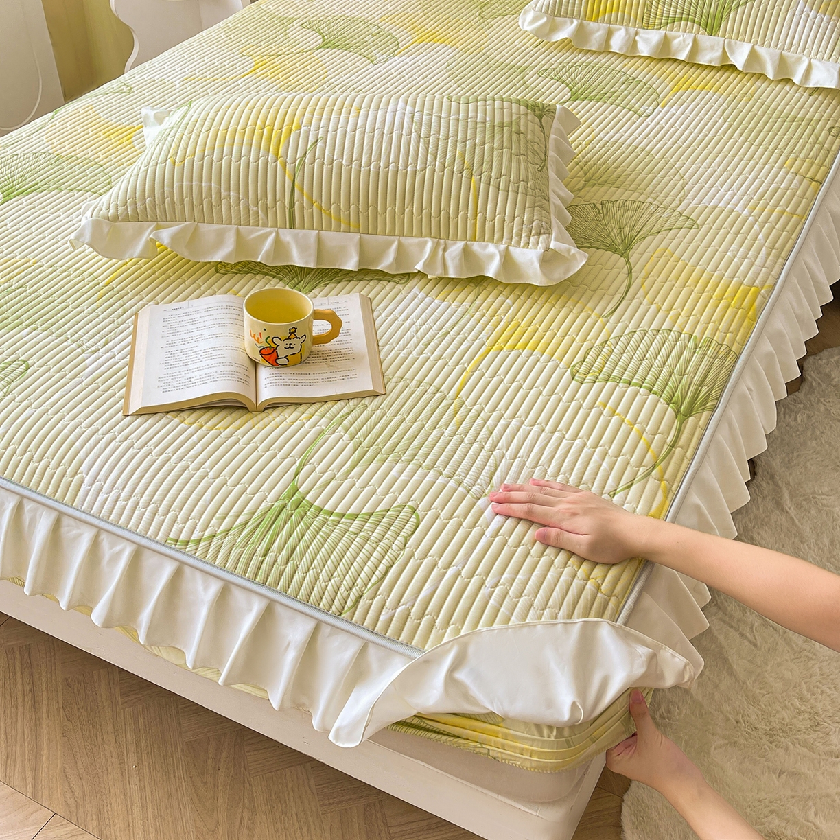 91家纺网 家纺一手货源 找家纺 伊人坊2025新款A类唯美纯棉印花夹棉床笠 纯棉+叶彩