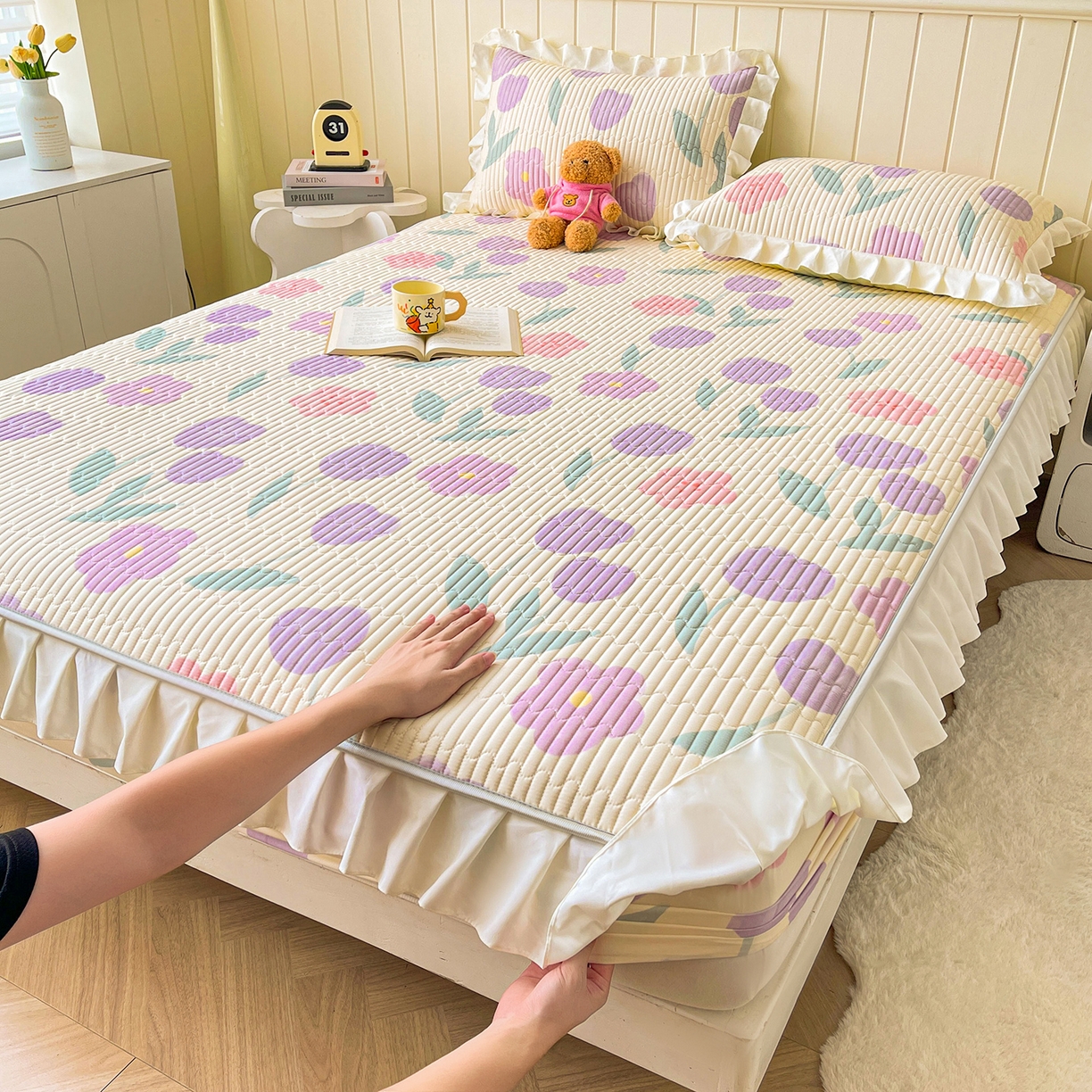 91家纺网 家纺一手货源 找家纺 伊人坊2025新款A类唯美纯棉印花夹棉床笠 纯棉+遇见花开