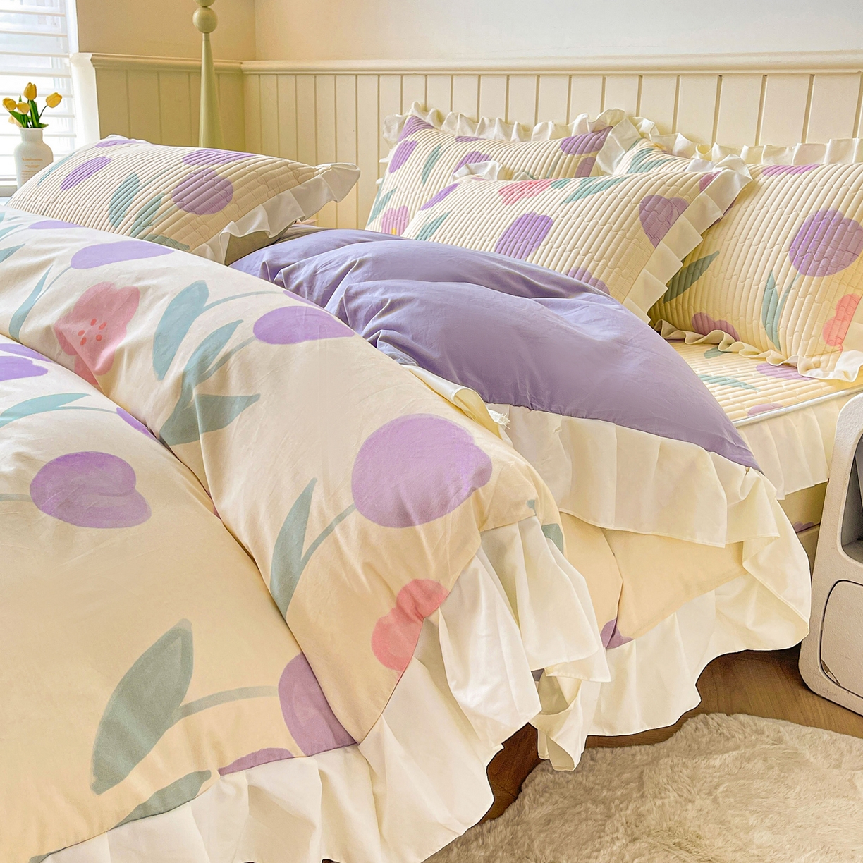 91家纺网 家纺一手货源 找家纺 伊人坊2025新款A类唯美纯棉印花夹棉床笠 纯棉+遇见花开