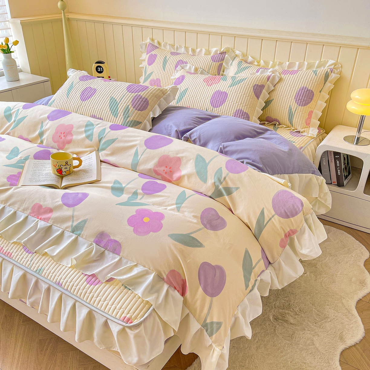 91家纺网 家纺一手货源 找家纺 伊人坊2025新款A类唯美纯棉印花夹棉床笠 纯棉+遇见花开