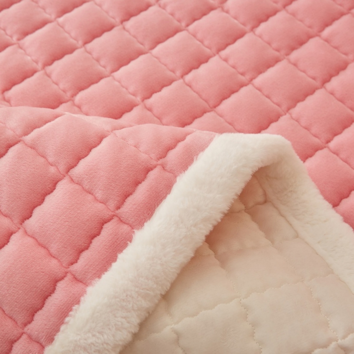 91家纺网 家纺一手货源 找家纺 东宇床垫 2025新款A类牛奶绒印花直角防滑床垫床褥三件套-成人款 粉格甜心