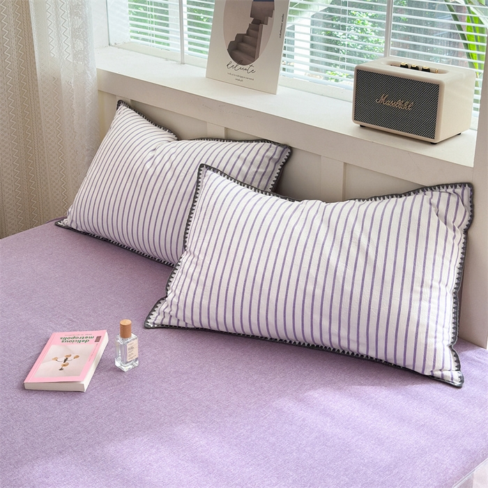 91家纺网 家纺一手货源 找家纺 （总）晚依家纺2025新款A类全棉色织水洗棉枕套单件纯棉格子纯色学生宿舍被罩定制定做