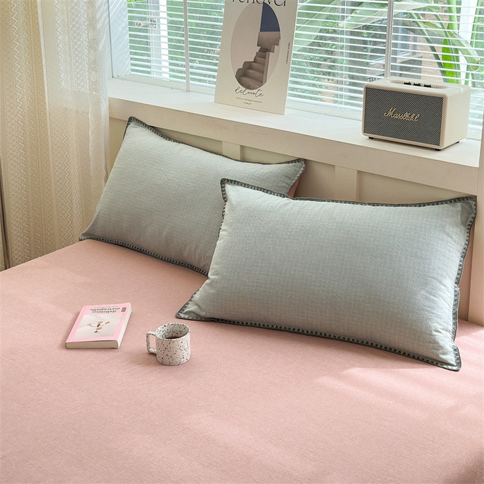 91家纺网 家纺一手货源 找家纺 （总）晚依家纺2025新款A类全棉色织水洗棉枕套单件纯棉格子纯色学生宿舍被罩定制定做