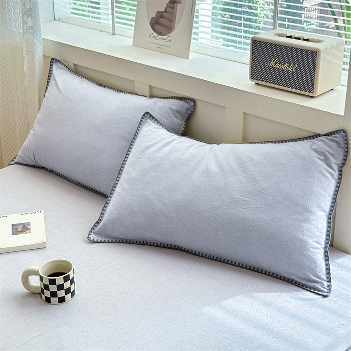 91家纺网 家纺一手货源 找家纺 （总）晚依家纺2025新款A类全棉色织水洗棉枕套单件纯棉格子纯色学生宿舍被罩定制定做