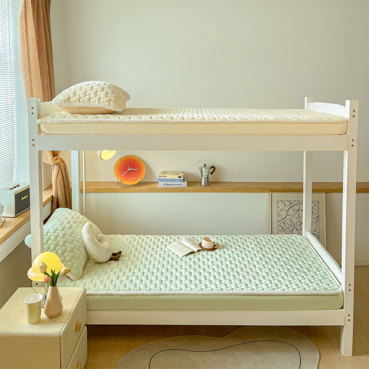 91家纺网 家纺一手货源 找家纺 雯豆 2025冬季新品牛奶绒夹棉床笠大学生床垫保护套纯色素色床罩牛奶绒夹棉床笠-薄荷绿