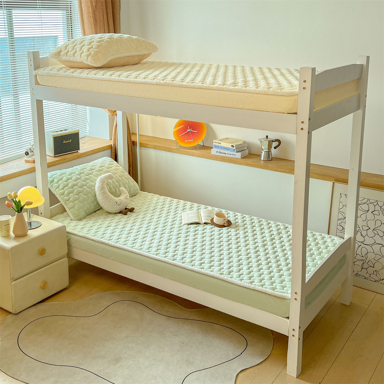 91家纺网 家纺一手货源 找家纺 雯豆 2025冬季新品牛奶绒夹棉床笠大学生床垫保护套纯色素色床罩牛奶绒夹棉床笠-薄荷绿