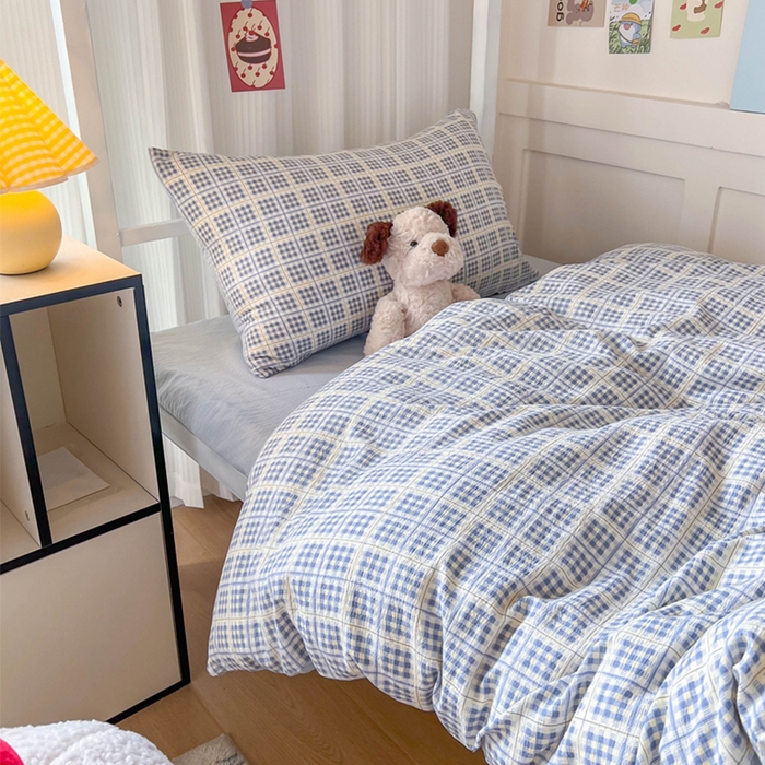 91家纺网 家纺一手货源 找家纺 （总）玉海棠家纺 2025新款云感双层纱提花学生宿舍三件套上下铺三件套