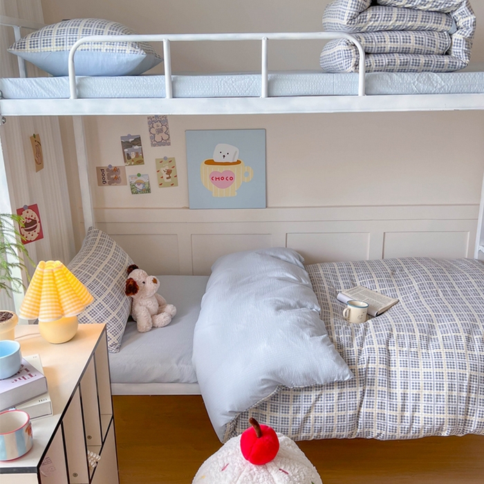 91家纺网 家纺一手货源 找家纺 （总）玉海棠家纺 2025新款云感双层纱提花学生宿舍三件套上下铺三件套