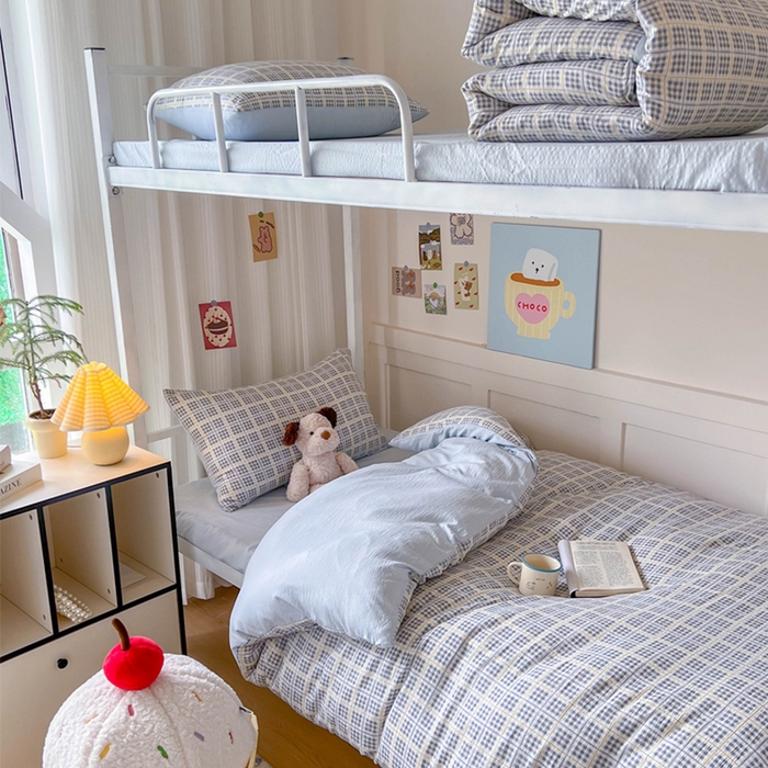 91家纺网 家纺一手货源 找家纺 （总）玉海棠家纺 2025新款云感双层纱提花学生宿舍三件套上下铺三件套