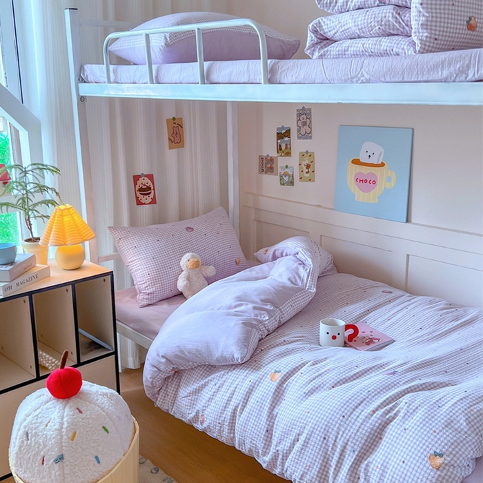 91家纺网 家纺一手货源 找家纺 （总）玉海棠家纺 2025新款云感双层纱提花学生宿舍三件套上下铺三件套