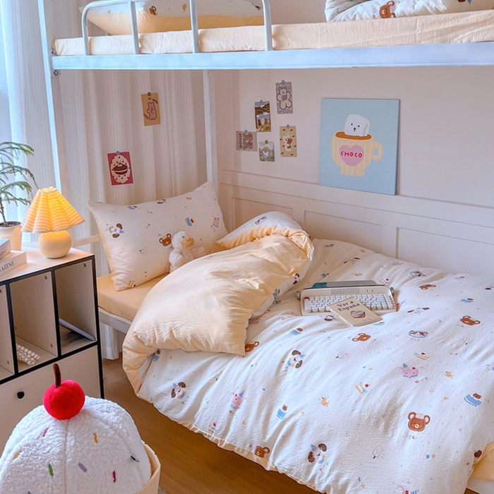 91家纺网 家纺一手货源 找家纺 （总）玉海棠家纺 2025新款云感双层纱提花学生宿舍三件套上下铺三件套