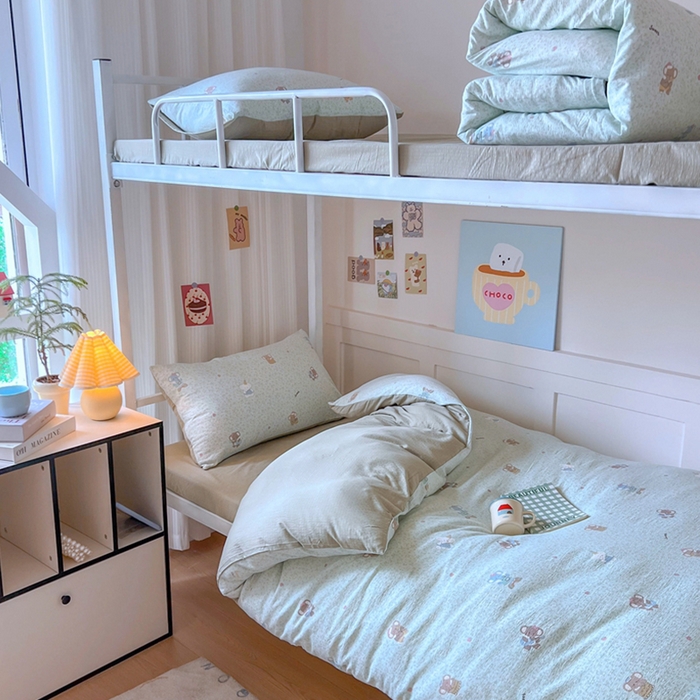 91家纺网 家纺一手货源 找家纺 （总）玉海棠家纺 2025新款云感双层纱提花学生宿舍三件套上下铺三件套