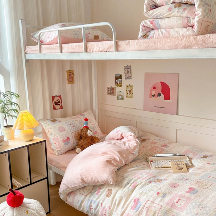 91家纺网 家纺一手货源 找家纺 （总）玉海棠家纺 2025新款云感双层纱提花学生宿舍三件套上下铺三件套