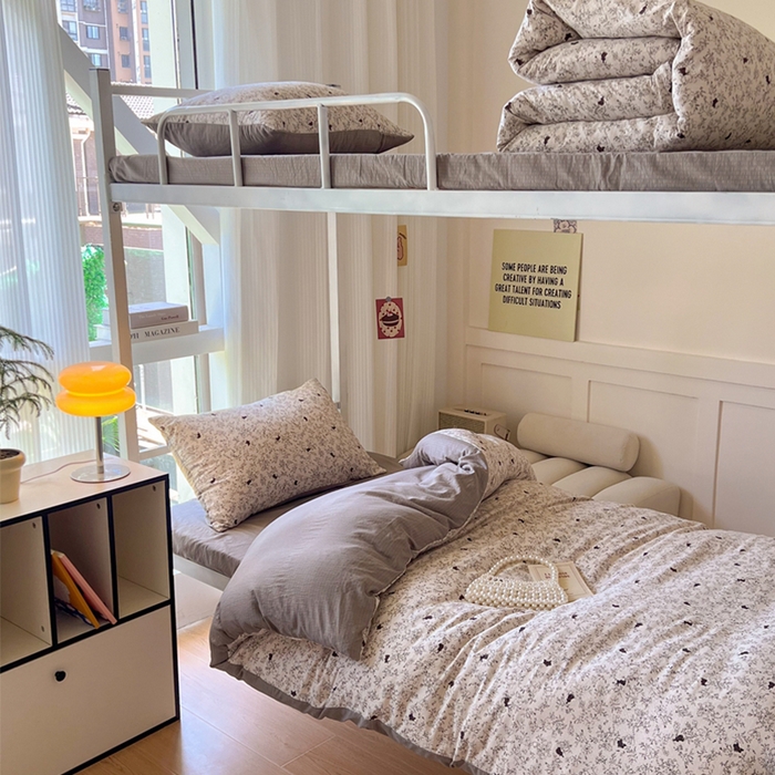 91家纺网 家纺一手货源 找家纺 （总）玉海棠家纺 2025新款云感双层纱提花学生宿舍三件套上下铺三件套