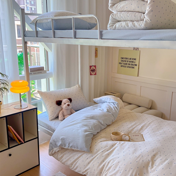 91家纺网 家纺一手货源 找家纺 （总）玉海棠家纺 2025新款云感双层纱提花学生宿舍三件套上下铺三件套