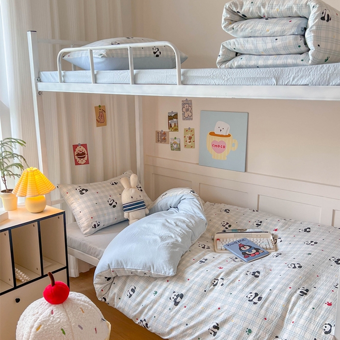 91家纺网 家纺一手货源 找家纺 （总）玉海棠家纺 2025新款云感双层纱提花学生宿舍三件套上下铺三件套