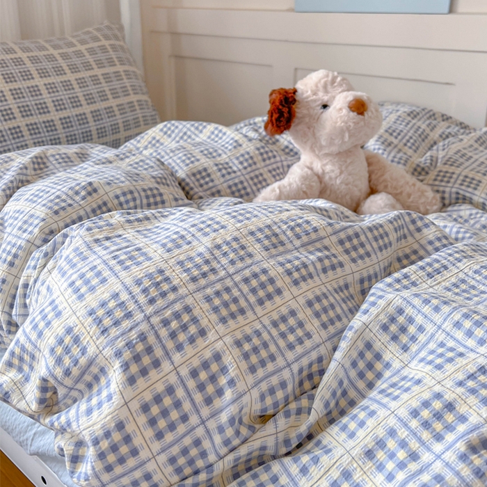 91家纺网 家纺一手货源 找家纺 玉海棠家纺 2025新款云感双层纱提花学生宿舍三件套上下铺三件套 定格时光