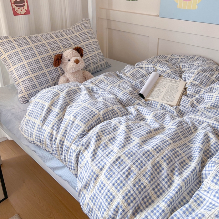 91家纺网 家纺一手货源 找家纺 玉海棠家纺 2025新款云感双层纱提花学生宿舍三件套上下铺三件套 定格时光