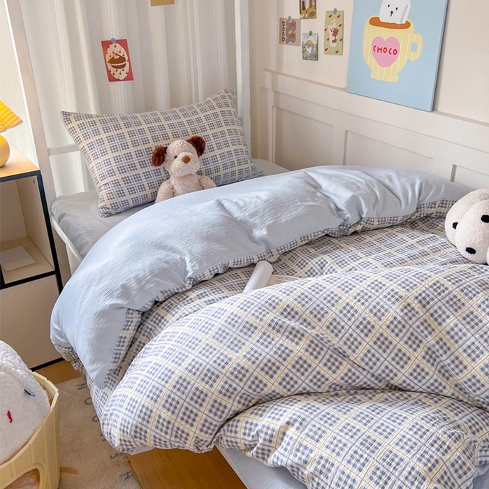 91家纺网 家纺一手货源 找家纺 玉海棠家纺 2025新款云感双层纱提花学生宿舍三件套上下铺三件套 定格时光