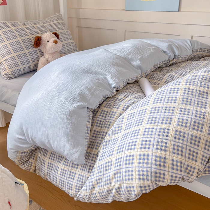 91家纺网 家纺一手货源 找家纺 玉海棠家纺 2025新款云感双层纱提花学生宿舍三件套上下铺三件套 定格时光