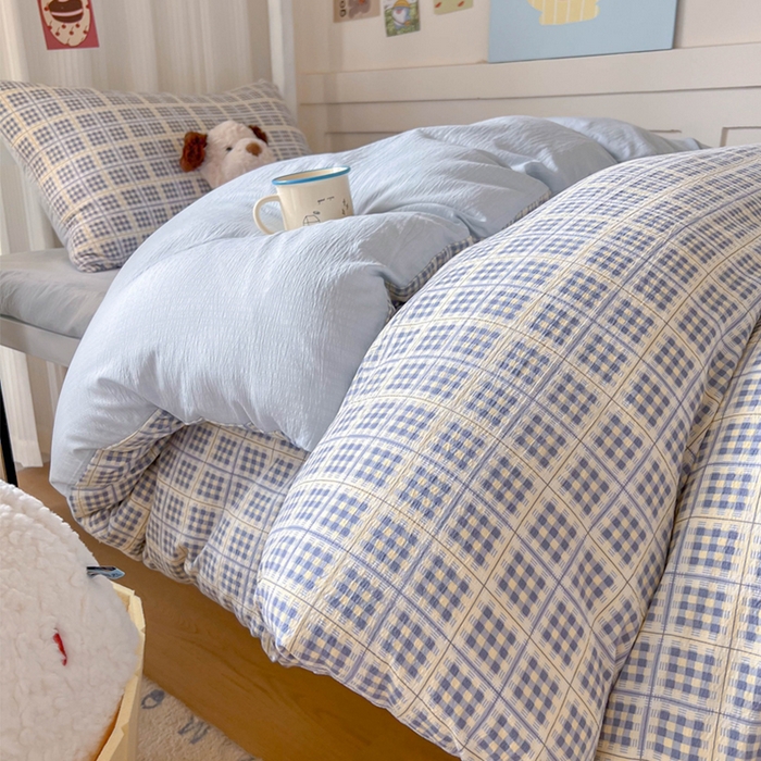 91家纺网 家纺一手货源 找家纺 玉海棠家纺 2025新款云感双层纱提花学生宿舍三件套上下铺三件套 定格时光