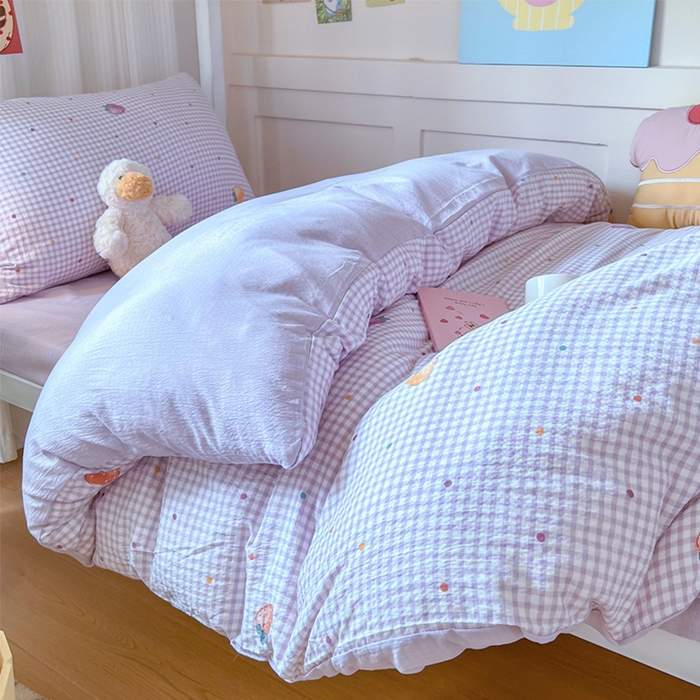 91家纺网 家纺一手货源 找家纺 玉海棠家纺 2025新款云感双层纱提花学生宿舍三件套上下铺三件套 草莓甜心